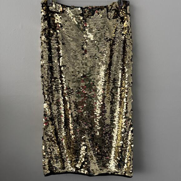 Halogen Embellished Paillette Sequined Knee Length Skirt in Gold - Picture 2 of 9